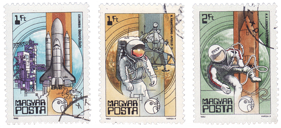 Immagine:Imprese_spaziali_shuttle_Apollo_11_Voskhod_2_Leonov_-_Ungheria_1982.jpg